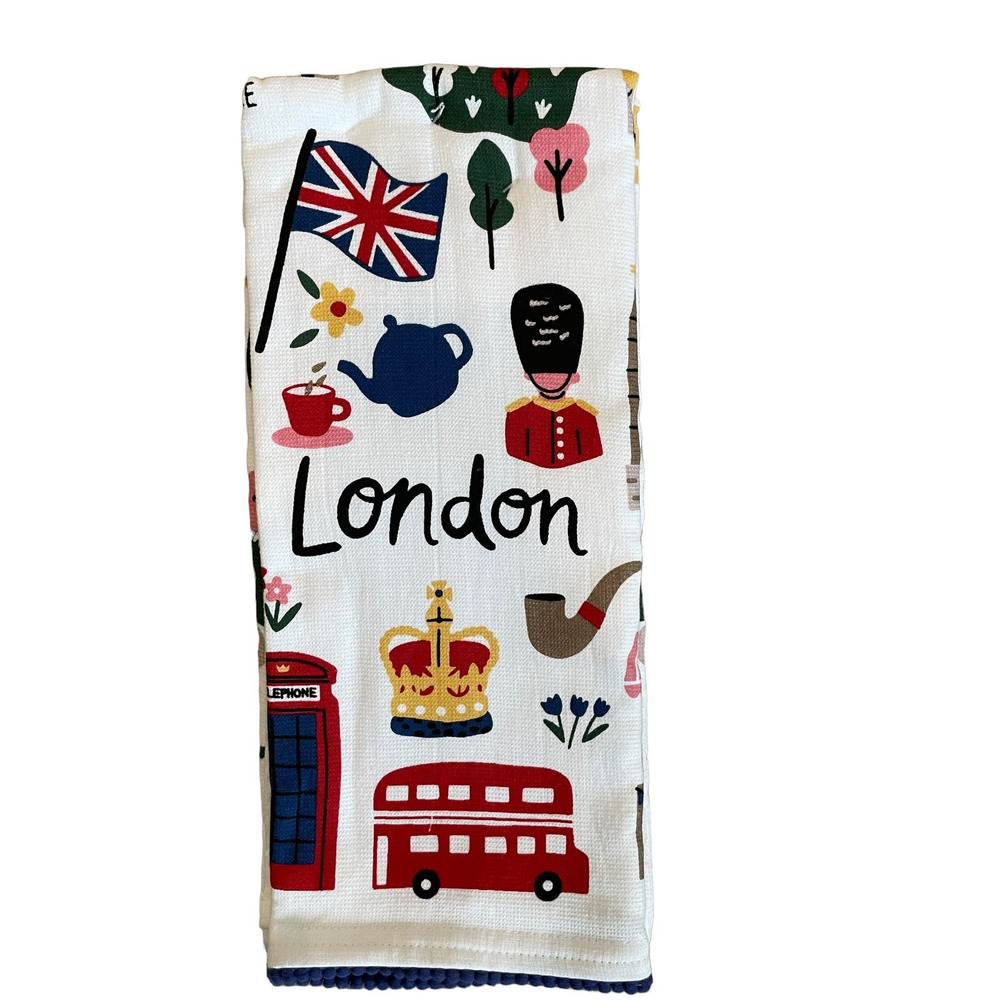 Isaac Mizrahi Kitchen Towels World Cities LONDON Multicolor Set of 2 NEW